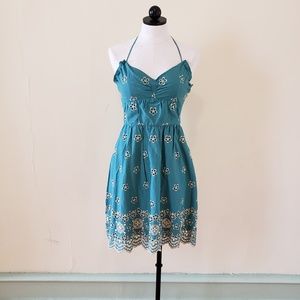 Teal Embroidered Floral Dress